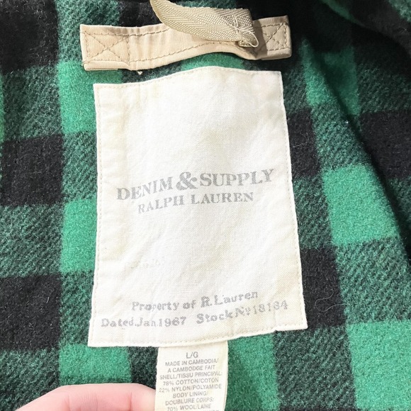 Denim & Supply Ralph Lauren Jacket Mens Large Hooded Buffalo Plaid Lined‎ Field - Picture 5 of 8